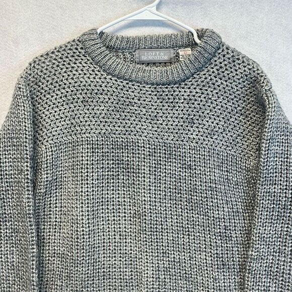 LOFT & BROWNSTONE Sweater Women's Large Gray Crew Neck Pullover Knit Wool Blend - Picture 1 of 10